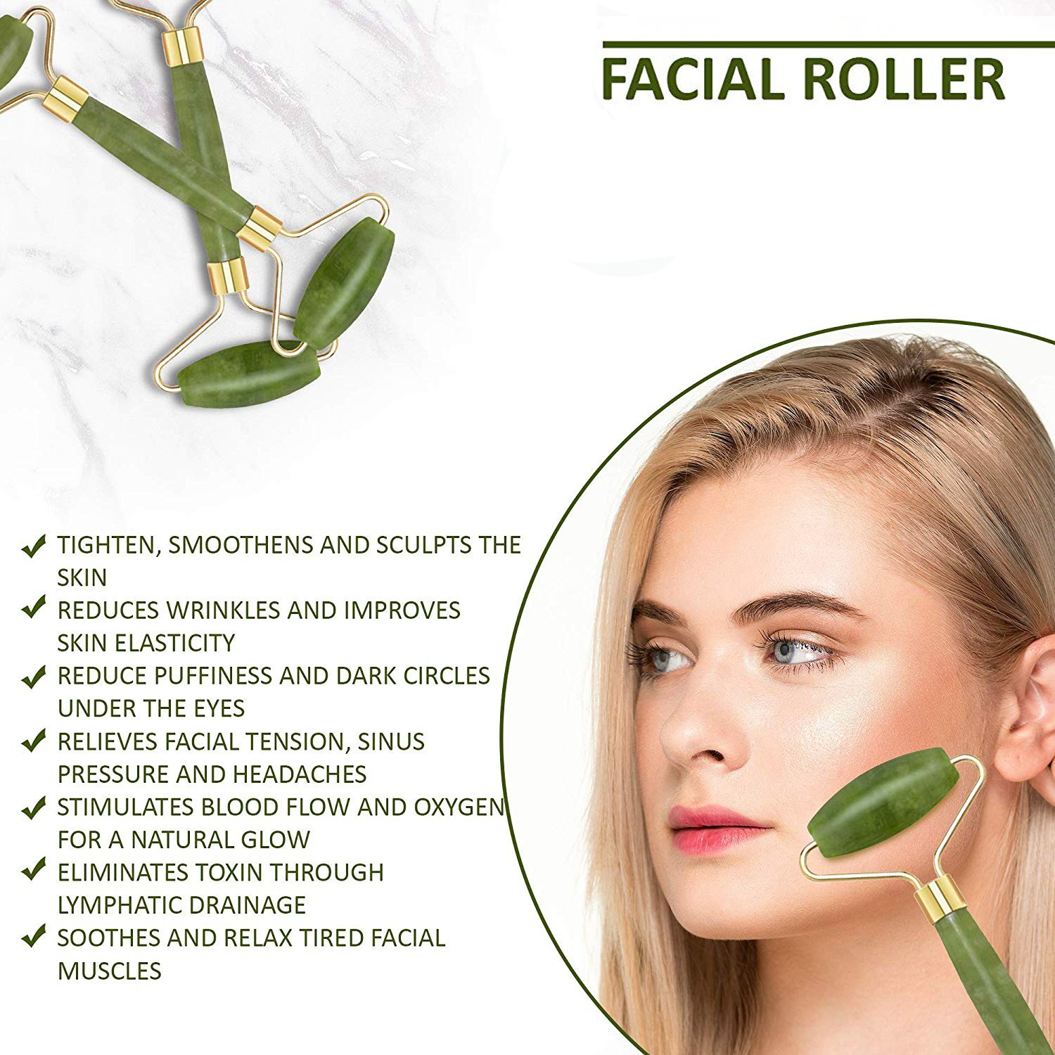 Tighten and smoothen your face with this jade double roller massager